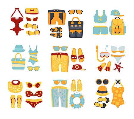 Beach Outfit Sets Of Clothing And Accessories In Simple Flat Vector Style Flat Illustrations On White Background Foto de stock - Super Valor sin royalties y Suscripción, Código: 400-08651104