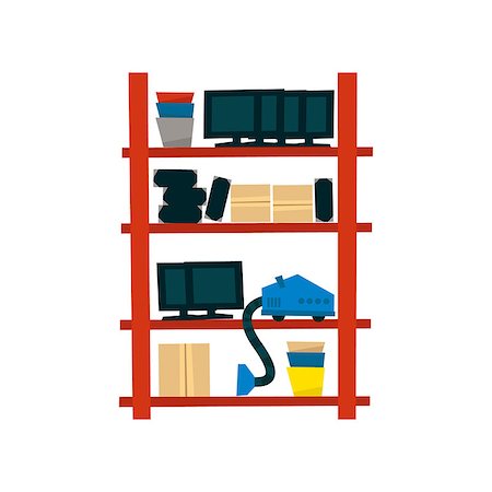 fête enfantine - Storehouse Shelf With Objects Simplified Flat Vector Design Colorful Illustration On White Background Foto de stock - Super Valor sin royalties y Suscripción, Código: 400-08651114