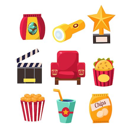 Movie Theatre Related Objects Collection. Isolated Cinema Themed Items Drawings. Collection Of Vector Stickers Related To Movie Theatre. Stock Photo - Budget Royalty-Free & Subscription, Code: 400-08651111