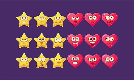 simsearch:400-08296530,k - Stars And Hearts Emoji Character Set Of Flat Bright Color Trendy Cartoon Design Vector Icons Isolated On Violet Background Stock Photo - Budget Royalty-Free & Subscription, Code: 400-08651112