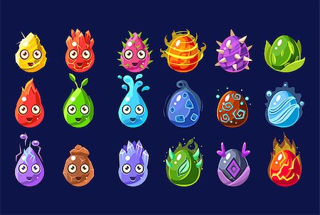 egg with jewels - Flash Game Nature Elements Set Of Flat Bright Color Cool Fantastic Design Vector Icons Isolated On Dark Background Stock Photo - Budget Royalty-Free & Subscription, Code: 400-08651113