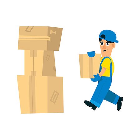 simsearch:400-07975467,k - Worker Making Pile Of Carton Boxes Simplified Flat Vector Design Colorful Illustration On White Background Stock Photo - Budget Royalty-Free & Subscription, Code: 400-08651120