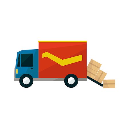 falling with box - Long Distance Cargo Truck With Boxes Falling Out Simplified Flat Vector Design Colorful Illustration On White Background Stock Photo - Budget Royalty-Free & Subscription, Code: 400-08651122