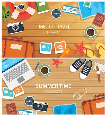 simsearch:400-08696041,k - summer and travel flat banner template Fotografie stock - Microstock e Abbonamento, Codice: 400-08651148