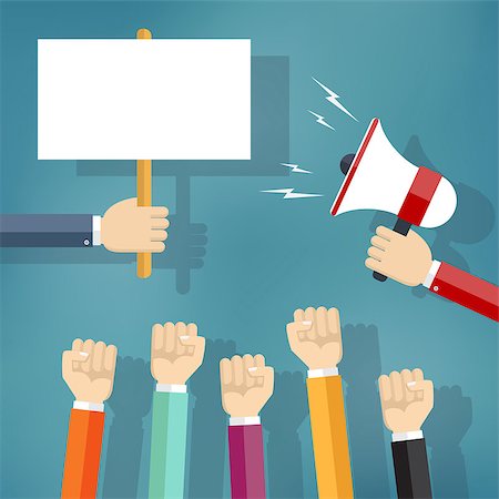 revolution - Hands holding protest sign and bullhorn, crowd of people protesters. Political crisis poster, revolution placard concept. Also available as a Vector in Adobe illustrator EPS 10 format. Stockbilder - Microstock & Abonnement, Bildnummer: 400-08651155