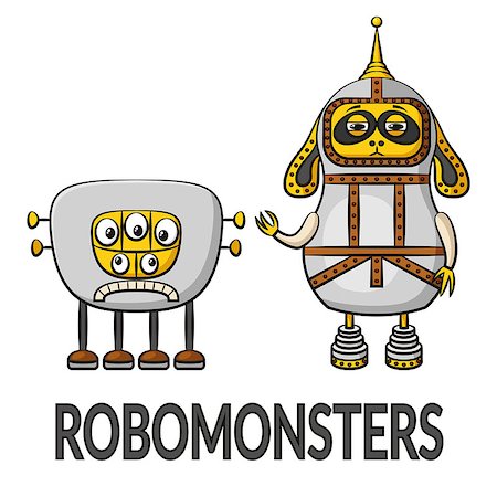 simsearch:400-04273833,k - Set of Cute Different Cartoon Robots, Colorful Characters, Elements for your Design, Prints and Banners, Isolated on White Background. Vector Photographie de stock - Aubaine LD & Abonnement, Code: 400-08651167