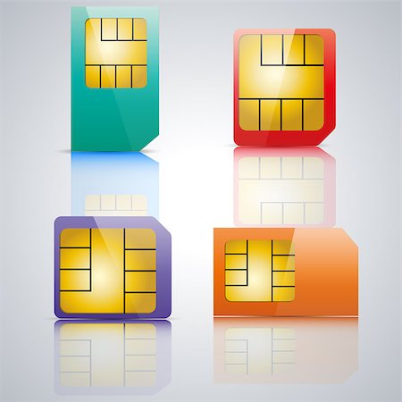 Set SIM card with a mirror reflection, vector illustration. Stock Photo - Budget Royalty-Free & Subscription, Code: 400-08651297