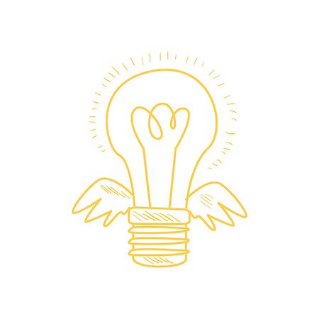 simsearch:400-08557247,k - Winged Electric Idea Bulb Funny Hand Drawn Childish Illustration In Funny Comic Style On White Background Stock Photo - Budget Royalty-Free & Subscription, Code: 400-08651435