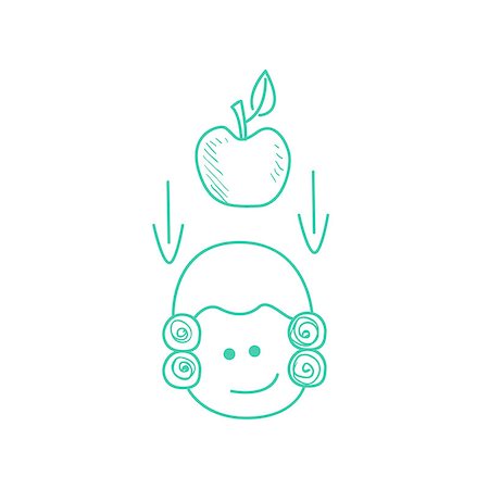 Apple Falling On Newtons Head Funny Hand Drawn Childish Illustration In Funny Comic Style On White Background Stock Photo - Budget Royalty-Free & Subscription, Code: 400-08651441