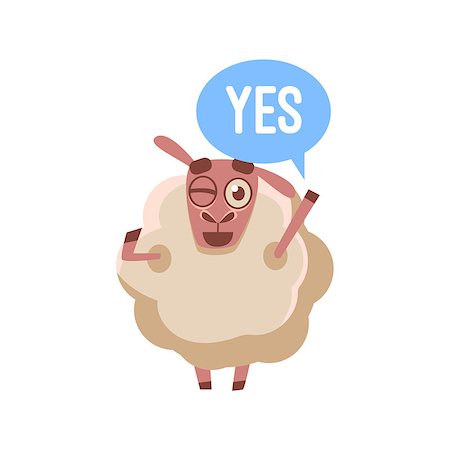 simsearch:400-08556550,k - Sheep Saying Yes Cute Childish Style Bright Color Design Icon Isolated On White Background Fotografie stock - Microstock e Abbonamento, Codice: 400-08651489