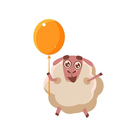 simsearch:400-08774806,k - Sheep With Orange Balloon Cute Childish Style Bright Color Design Icon Isolated On White Background Stockbilder - Microstock & Abonnement, Bildnummer: 400-08651491