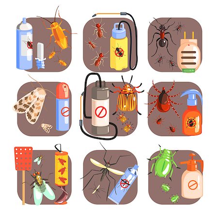 Pests And Measures For Their Extermination Set Of Flat Colorful Simple Vector Icons Stock Photo - Budget Royalty-Free & Subscription, Code: 400-08651516