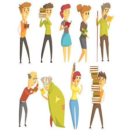 People That Like To Read Set of Stylized Cartoon Flat Vector Colorful Characters On White Background Stock Photo - Budget Royalty-Free & Subscription, Code: 400-08651544