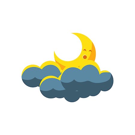 simsearch:400-08777732,k - Moon Crescent Sleeping In Dark Clouds Cute Childish Style Bright Color Design Icon Isolated On White Background Stock Photo - Budget Royalty-Free & Subscription, Code: 400-08651557