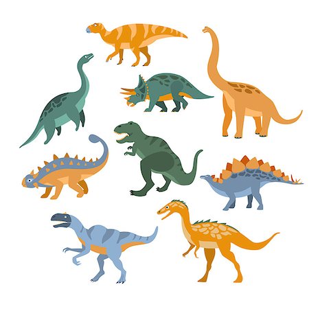 simsearch:400-05375985,k - Different Species Of Dinosaurs Set Flat Simplified Cartoon Style Bright Color Vector Illustration On White Background Fotografie stock - Microstock e Abbonamento, Codice: 400-08651585