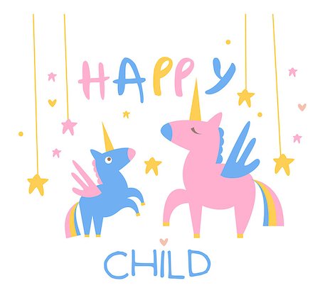 simsearch:400-08654218,k - Happy Child Backdrop Illustration With Unicorns Mother And Baby In Cute Childish Flat Vector Design On White Background Photographie de stock - Aubaine LD & Abonnement, Code: 400-08651594