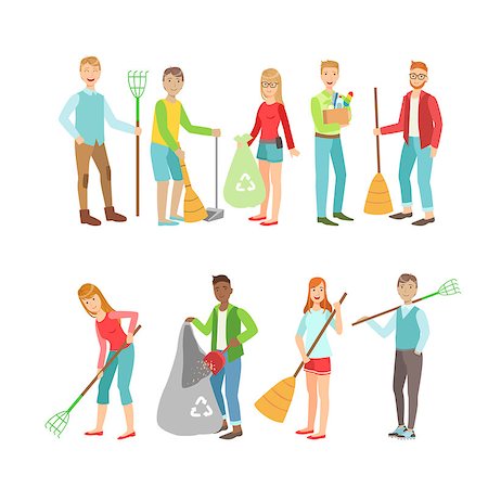 simsearch:400-05060474,k - Adult People Cleaning Up Outdoors Set Of Simple Cartoon Flat Vector Colorful Characters On White Background Foto de stock - Super Valor sin royalties y Suscripción, Código: 400-08651607