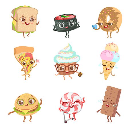 sadness and icecream - Different Food Childish Characters Emotion Collection Of Detailed Adorable Flat Vector Drawings Isolated On white Background Stock Photo - Budget Royalty-Free & Subscription, Code: 400-08651613