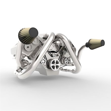 Brilliant large automotive V8 engine with a turbocharger. 3d rendering Stock Photo - Budget Royalty-Free & Subscription, Code: 400-08651655