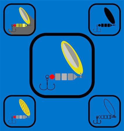 fishing lure illustrations - Set of vector icons of spinner made in various icon styles Stock Photo - Budget Royalty-Free & Subscription, Code: 400-08651697