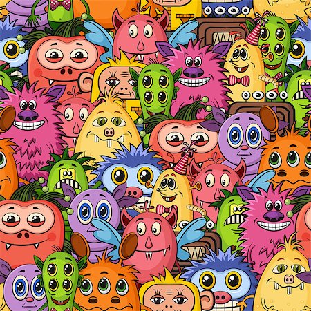 simsearch:400-08752377,k - Seamless Background for your Design with Different Cartoon Monsters, Colorful Tile Pattern with Cute Funny Characters. Vector Stockbilder - Microstock & Abonnement, Bildnummer: 400-08651775