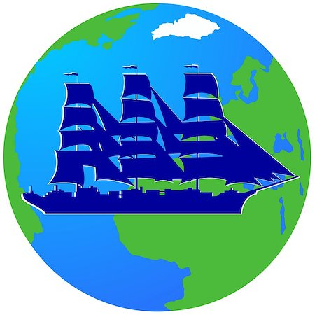 Ancient sailing ship on the background of the Earth. The illustration on a white background. Stock Photo - Budget Royalty-Free & Subscription, Code: 400-08651837