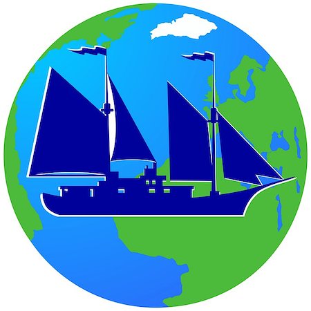 Ancient sailing ship on the background of the Earth. The illustration on a white background. Stock Photo - Budget Royalty-Free & Subscription, Code: 400-08651838