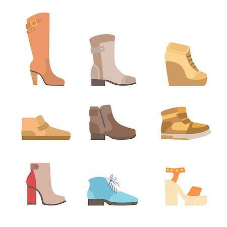 Different Shoes Assortment Flat Simplified Cartoon Style Bright Color Vector Illustration On White Background Photographie de stock - Aubaine LD & Abonnement, Code: 400-08651904