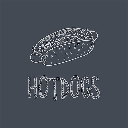 simsearch:400-08654097,k - Hotdog Sketch Style Chalk On Blackboard Menu Item Vector Illustration Hand Drawn On Dark Background Stockbilder - Microstock & Abonnement, Bildnummer: 400-08651908