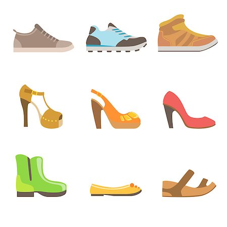 simsearch:400-05045228,k - Different Shoes Set Flat Simplified Cartoon Style Bright Color Vector Illustration On White Background Photographie de stock - Aubaine LD & Abonnement, Code: 400-08651903