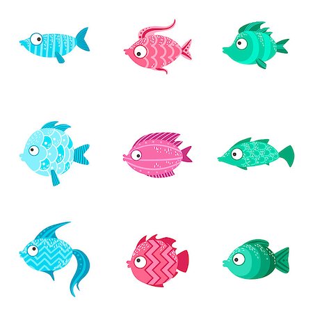 simsearch:400-08097613,k - Fantastic Fish Set Of Cute Bright Color Childish Design Vector Illustrations Isolated On White Background Stock Photo - Budget Royalty-Free & Subscription, Code: 400-08651934