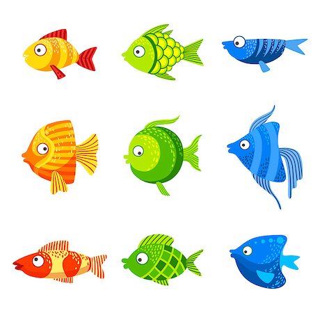 simsearch:400-08097613,k - Colorful Fish Set Of Cute Bright Color Childish Design Vector Illustrations Isolated On White Background Stock Photo - Budget Royalty-Free & Subscription, Code: 400-08651935