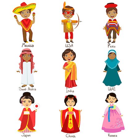 simsearch:400-08712142,k - Kids In National Costumes Set Of Cute Bright Color Childish Design Vector Illustrations Isolated On White Background Stockbilder - Microstock & Abonnement, Bildnummer: 400-08651955