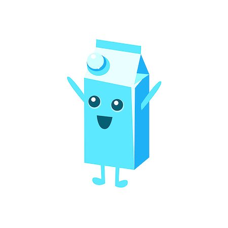 Happy Big Milk Carton Character Flat Childish Simple Style Vector Drawing Isolated On White Background Stock Photo - Budget Royalty-Free & Subscription, Code: 400-08652010