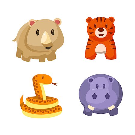 Toy African Animals Set Of Cute Childish Style Bright Color Design Icons Isolated On White Background Stock Photo - Budget Royalty-Free & Subscription, Code: 400-08652054