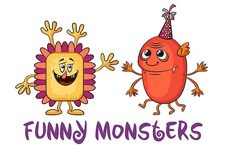 simsearch:400-07332399,k - Set of Cute Different Cartoon Monsters, Colorful Characters in Holiday Caps, Elements for your Design, Prints and Banners, Isolated on White Background. Vector Stock Photo - Budget Royalty-Free & Subscription, Code: 400-08652064