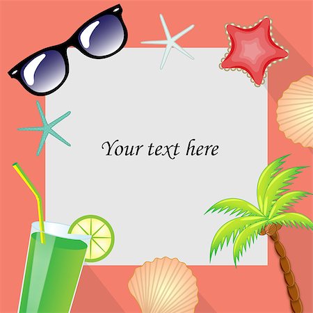 simsearch:400-09142329,k - Summertime traveling template with beach summer accessories. Summer template for the text frame. vector illustration. Photographie de stock - Aubaine LD & Abonnement, Code: 400-08652105