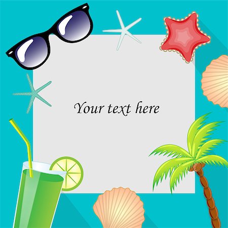 simsearch:400-09142329,k - Summertime traveling template with beach summer accessories. Summer template for the text frame. vector illustration. Photographie de stock - Aubaine LD & Abonnement, Code: 400-08652103