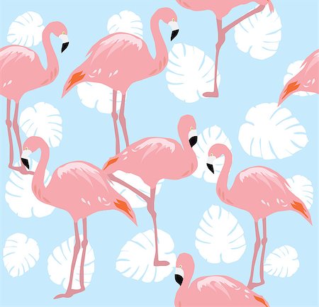 flamingo vector - vector illustration of seamless background with flamingos and palm leaves Stock Photo - Budget Royalty-Free & Subscription, Code: 400-08652118