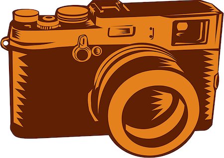 simsearch:400-06630396,k - Illustration of a camera with 35mm lens vintage style set on isolated white background done in retro woocut style. Foto de stock - Super Valor sin royalties y Suscripción, Código: 400-08652236