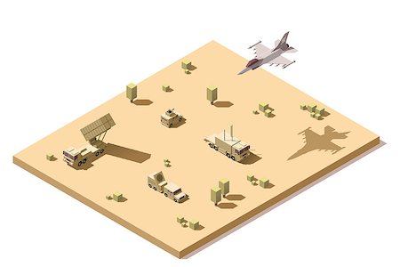 isometric low poly infographic element representing military surface-to-air missile defense system SAM on the desert and jet fighter aircraft flying in flight Stock Photo - Budget Royalty-Free & Subscription, Code: 400-08652285