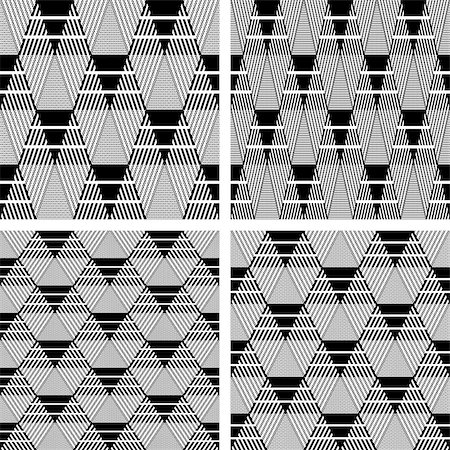 simsearch:400-08409083,k - Triangle and diamond shapes patterns. Seamless geometric textures set. Vector art. Photographie de stock - Aubaine LD & Abonnement, Code: 400-08652420