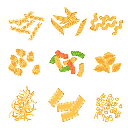simsearch:400-08776897,k - Classic Italian Pasta Types Collection Of Simple Realistic Flat Vector Icons Isolated On White Background Stockbilder - Microstock & Abonnement, Bildnummer: 400-08652458