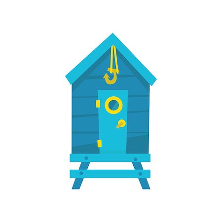 simsearch:400-07634358,k - Blue Beach Cabin With Hook Cartoon Style Colorful Flat Vector Icon Isolated On White Background Foto de stock - Super Valor sin royalties y Suscripción, Código: 400-08652529