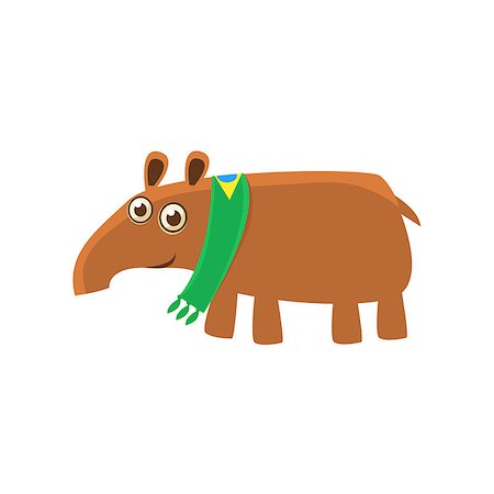 Tapir Wearing Brazilian Fan Scarf Illustration. Funny Childish Vector Tapir Drawing. Flat Isolated Cartoon Animal Icon. Stock Photo - Budget Royalty-Free & Subscription, Code: 400-08652578