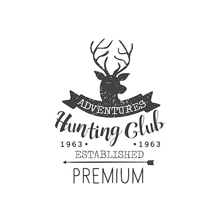 simsearch:400-08653615,k - Hunting Adventures Vintage Black And White Monochrome Vector Design Label On White Background Foto de stock - Royalty-Free Super Valor e Assinatura, Número: 400-08652644