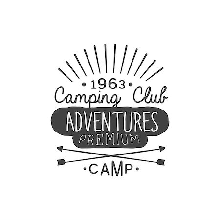 simsearch:400-08651035,k - Camping Club Adventures Vintage Black And White Monochrome Vector Design Label On White Background Fotografie stock - Microstock e Abbonamento, Codice: 400-08652646