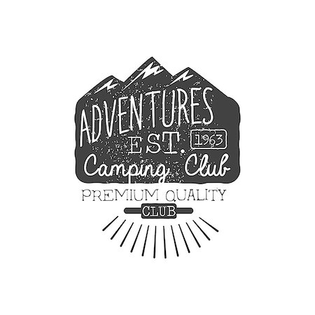 simsearch:400-08653615,k - Camping Club Vintage Black And White Monochrome Vector Design Label On White Background Foto de stock - Royalty-Free Super Valor e Assinatura, Número: 400-08652647