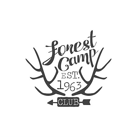 simsearch:400-08653615,k - Forest Camp Vintage Black And White Monochrome Vector Design Label On White Background Foto de stock - Royalty-Free Super Valor e Assinatura, Número: 400-08652648