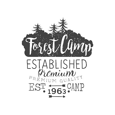 simsearch:400-08650986,k - Premium Forest Camp Vintage Emblem Black And White Monochrome Vector Design Label On White Background Stock Photo - Budget Royalty-Free & Subscription, Code: 400-08652650